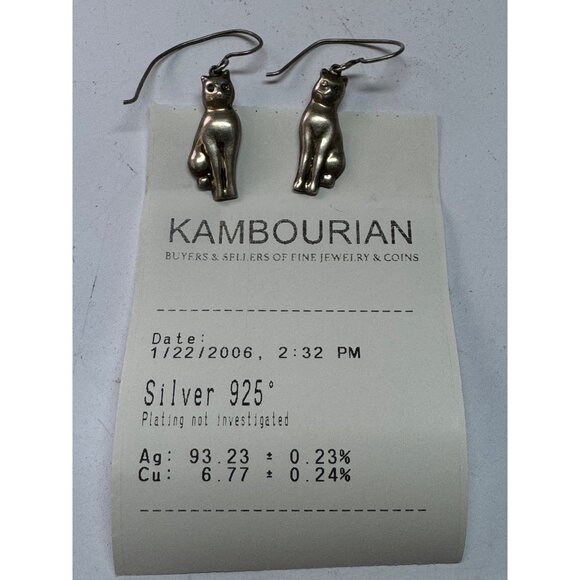 Vintage Estate Sterling Silver 925 Cat Dangle Earrings, 3.2g, XRF Tested - Picture 5 of 8